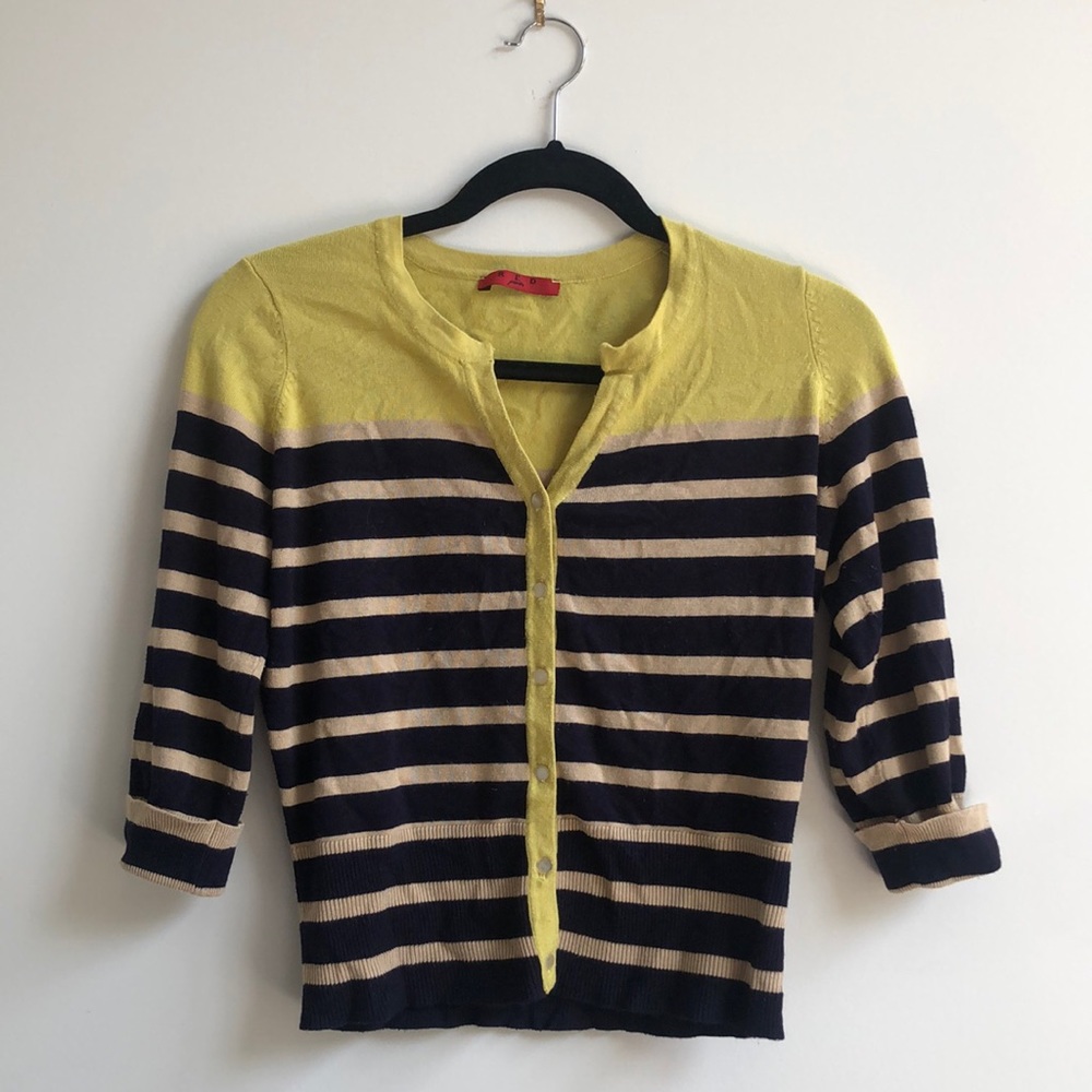 Red Petite chartreuse striped cardigan, size S